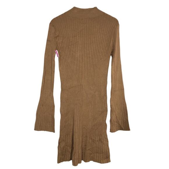 Halogen Sweater Dress Rib Mock Neck Long Sleeve Mini Camel Tan NWT Medium - Picture 5 of 8